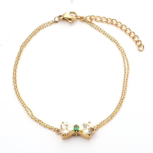 Stainless Steel Bow bracelet with 5A Zircon