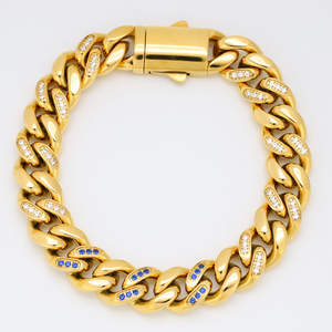 Stainless Steel Cuban Chain with Blue Zircon