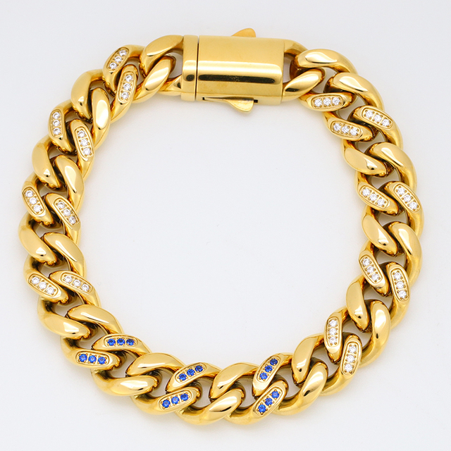 Stainless Steel Cuban Chain with Blue Zircon