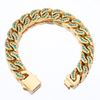 Stainless Steel Gold flat Cuban Chain With All Zircon