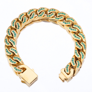 Stainless Steel Gold flat Cuban Chain With All Zircon