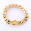 Stainless Steel Gold Flat Cuban Chain With Two Color Zircon