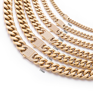 Stainless Steel PVD 18K Gold Cuban Chain With CZ Square Clasp