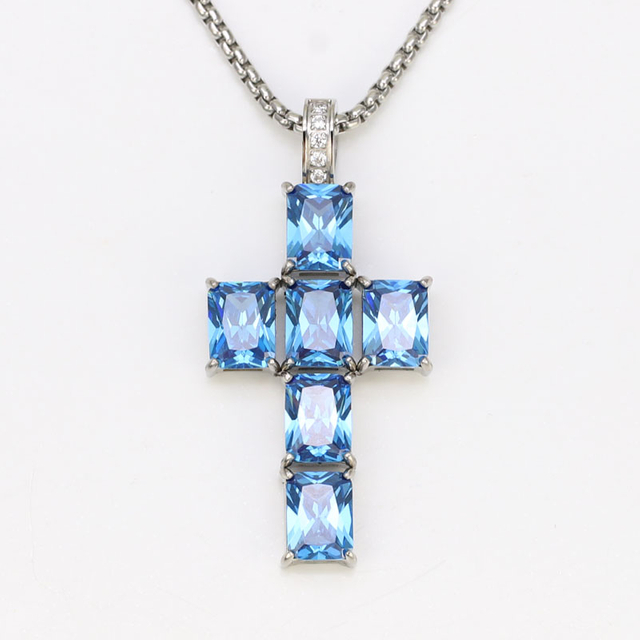 Stainless Steel Cross Pendant with 5A Zircon 