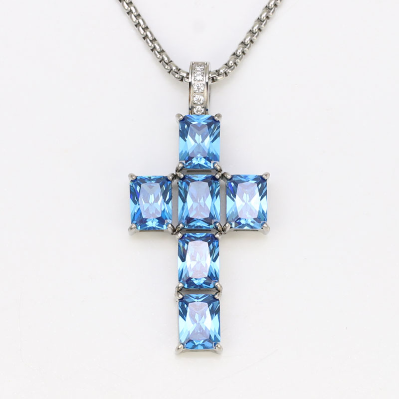 Stainless Steel Cross Pendant with 5A Zircon 