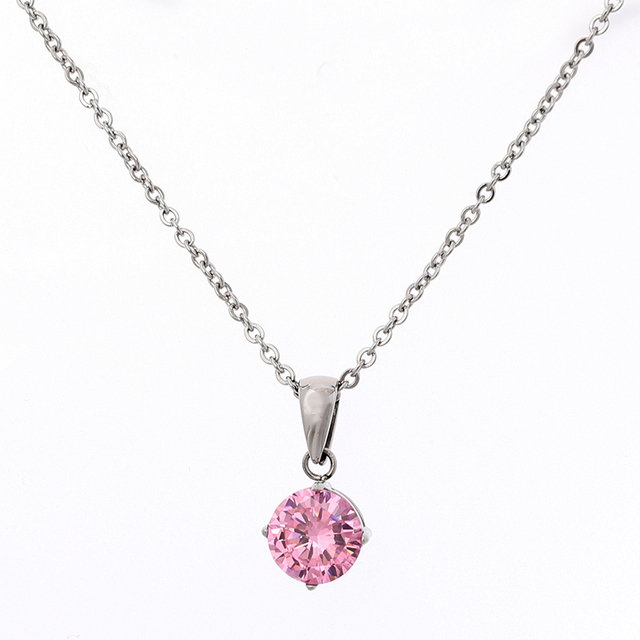 Stainless Steel Round Pendant Necklace with 5A Zircon
