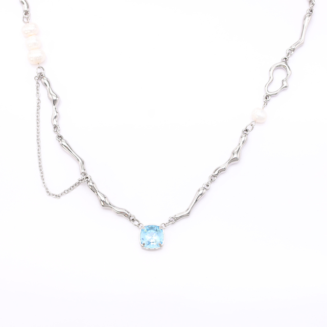 Stainless Steel Square Pendant Necklace With Colorful Swarovski Crystal 