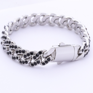 Stainless Steel Miami Cuban Chain with All Black CZ