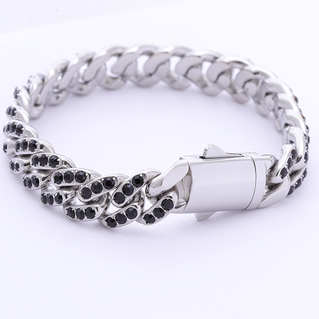 Stainless Steel Miami Cuban Chain with All Black CZ