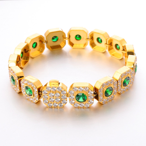 Stainless Steel Miami Baggutte Square Cuban Chain with Green Zircon