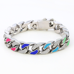 Stainless Steel Enamel Cuban Chain With 5A Zircon