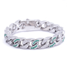 Stainless Steel Silver Flat Cuban Chain With Two Color Zircon