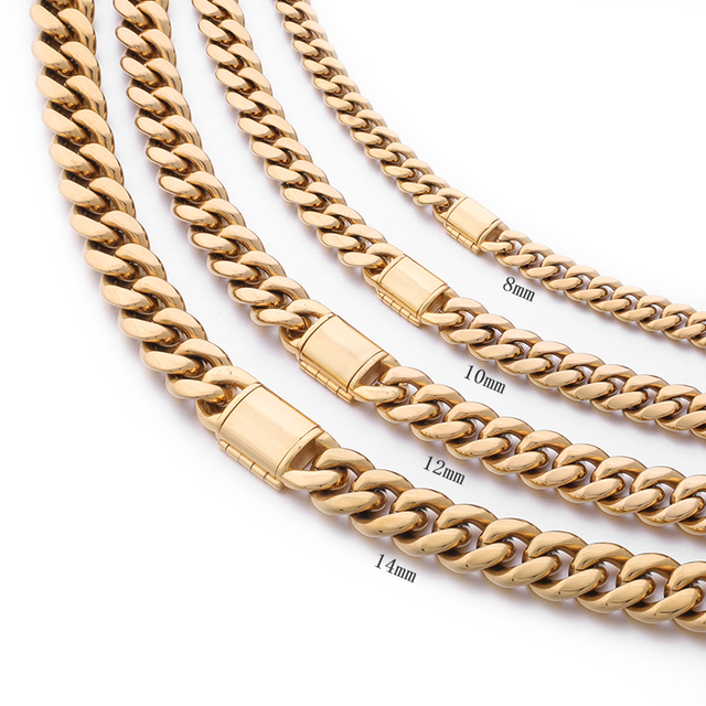 stainless steel 18K Gold cuban chain with flip clasp