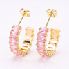 Stainless Steel C-shaped Stud Earring with 5A Zircon