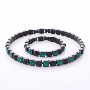 Stainless Steel Heavy Cuban bracelet neckchain with Swarovski crystal
