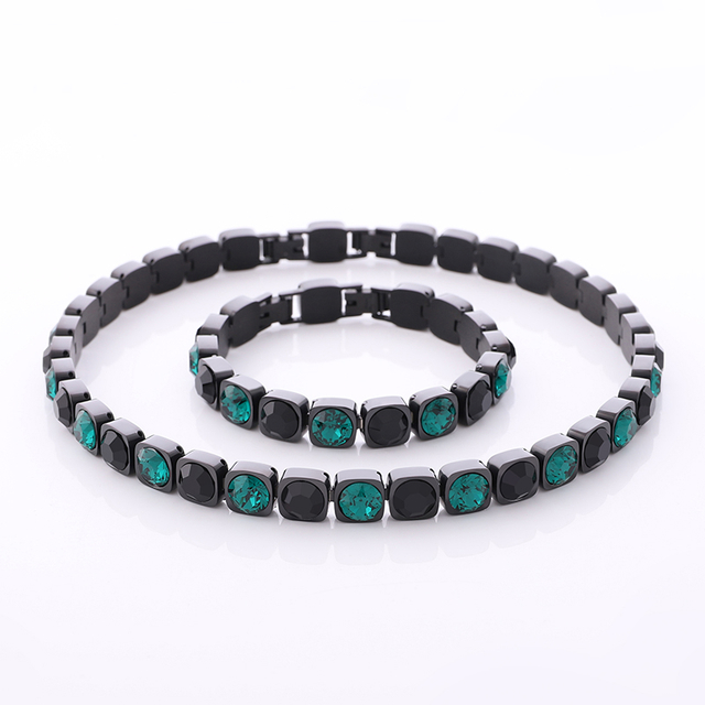 Stainless Steel Heavy Cuban bracelet neckchain with Swarovski crystal