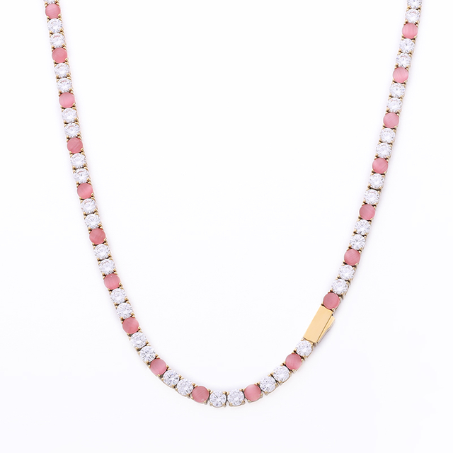 Stainless Steel New Tennis Chain With Agate And White Zircon