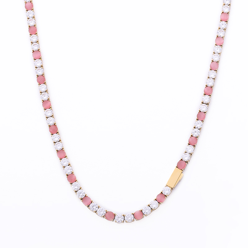 Stainless Steel New Tennis Chain With Agate And White Zircon