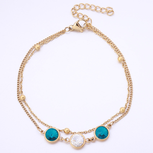 Stainless Steel Gold Round Shapped Multistrand Bracelet with Swarovski Rhinestones