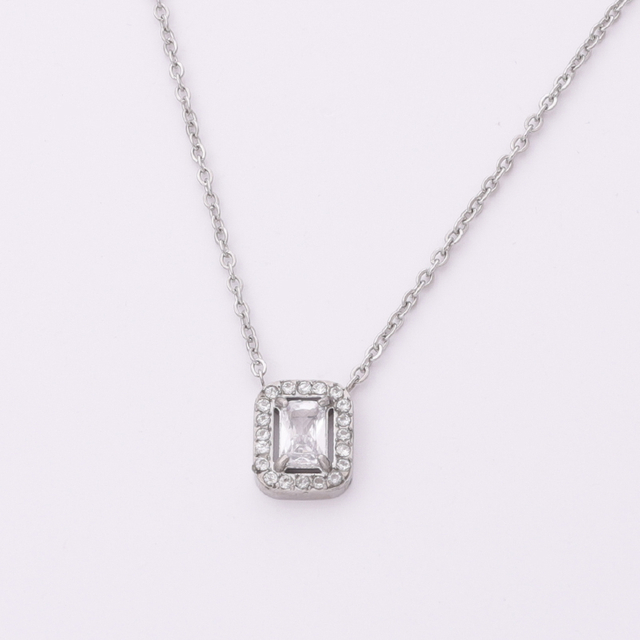 Stainless Steel Charm Pendent Necklace with 5A Zircon