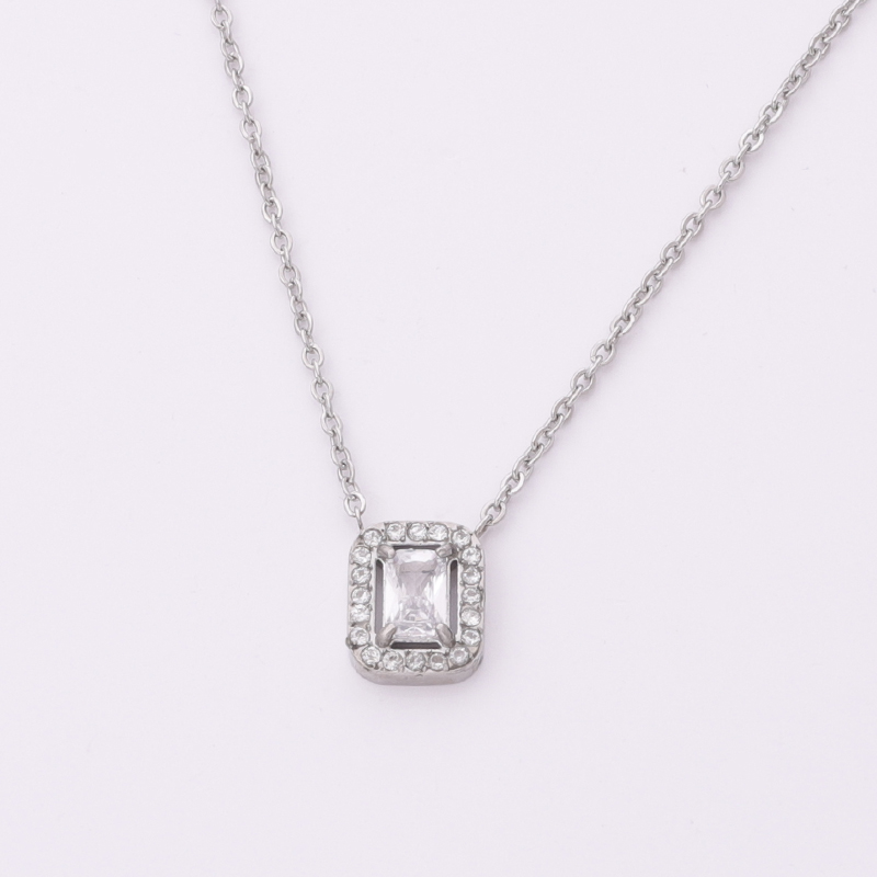 Stainless Steel Charm Pendent Necklace with 5A Zircon