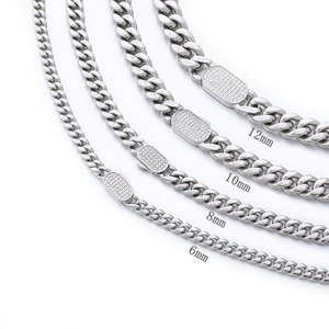 Stainless Steel Silver Color Cuban Chain With CZ Single Side Clasp
