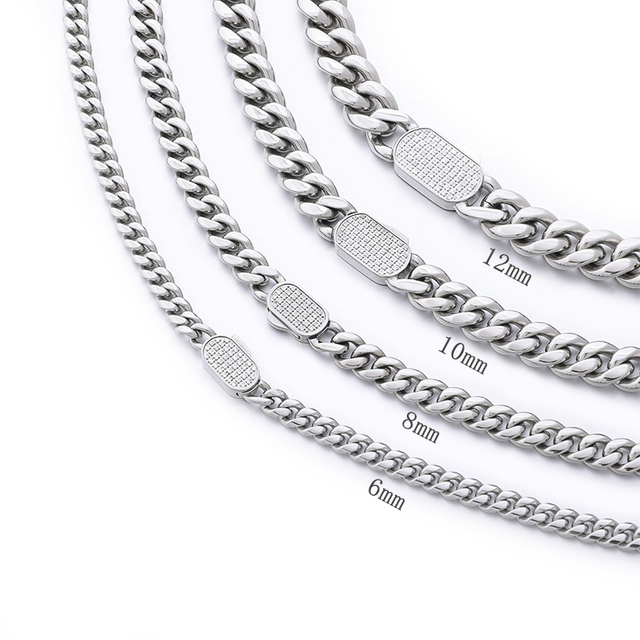 Stainless Steel Silver Color Cuban Chain With CZ Single Side Clasp