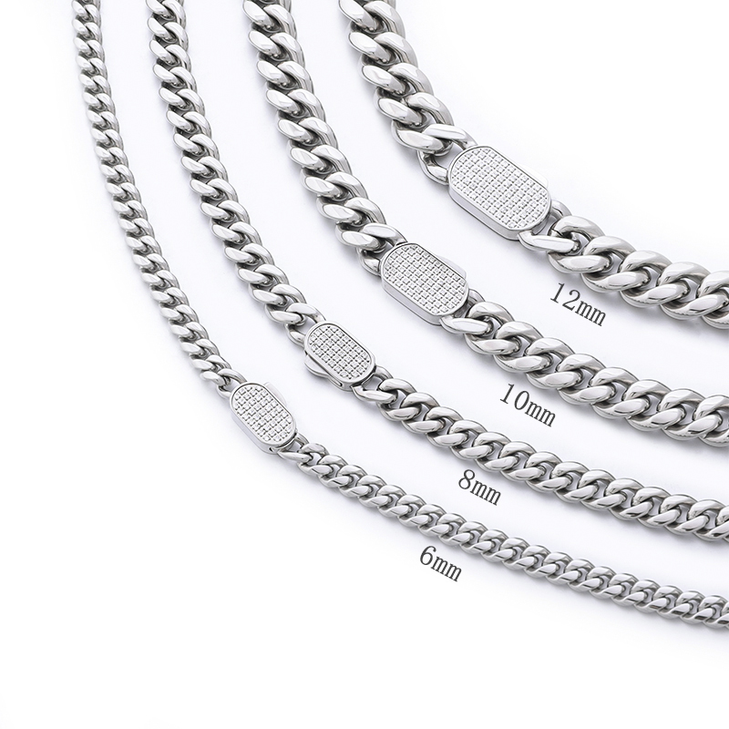 Stainless Steel Silver Color Cuban Chain With CZ Single Side Clasp