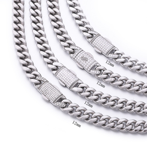 Stainless Steel Silver Color Cuban Chain With 5A CZ Arc Clasp