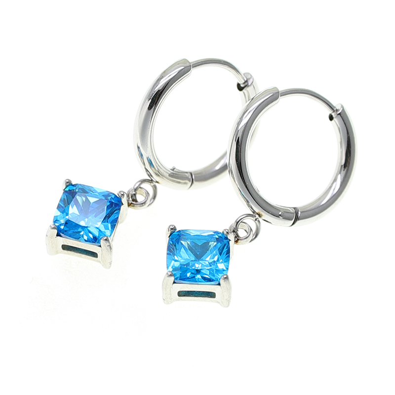 Stainless Steel Square Silver Drop Earring
