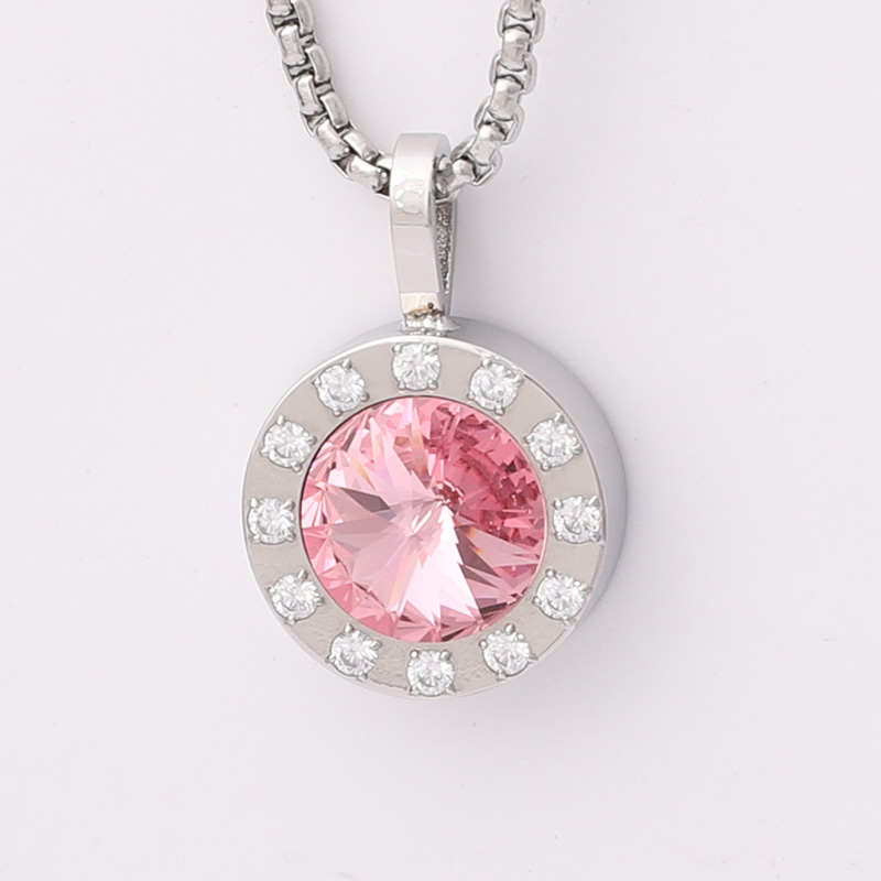 Stainless Steel Round Pendant with Swarovski Crystal