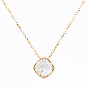 Stainless Steel Square Pendant Necklace with Swarovski Crystal