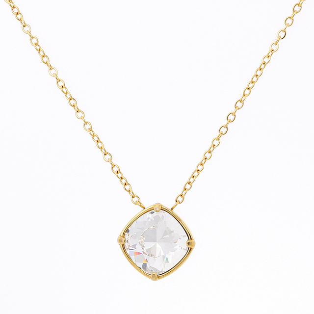 Stainless Steel Square Pendant Necklace with Swarovski Crystal