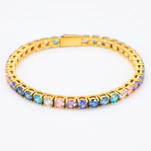 Stainless Steel PVD 18K Gold Tennis Chain With Colorful Zircon