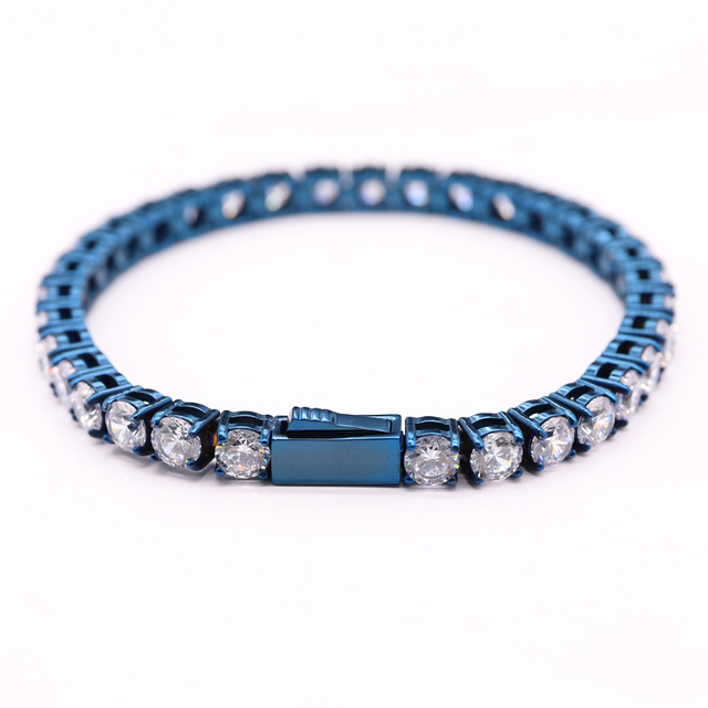 Stainless Steel PVD Blue Tennis Chain With White CZ