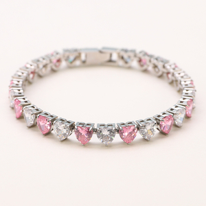 Stainless Steel Tennis Chain With Heart Shape CZ