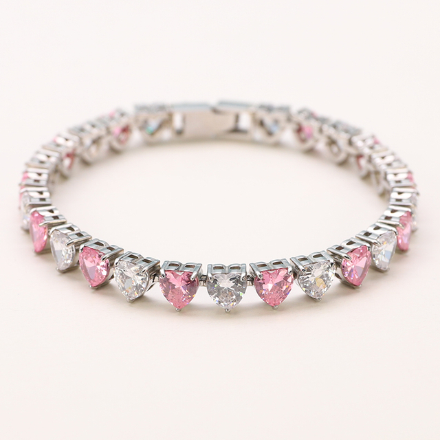 Stainless Steel Tennis Chain With Heart Shape CZ