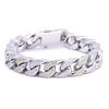 Stainless Steel Silver Flat Cuban Chain With Two Color Zircon