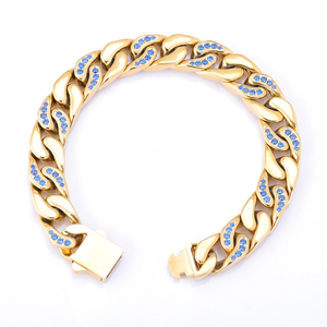 Stainless Steel Gold flat Cuban Chain With 5A Zircon