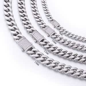 Stainless Steel Silver Color Cuban Chain With CZ Arc Clasp