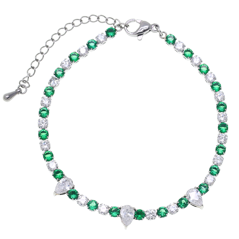 Stainless Steel Adjustable Tennis Bracelet with Pear 5A Zircon