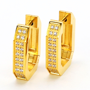 Stainless Steel Geometric Hoop Earrings with Two Row Zircon