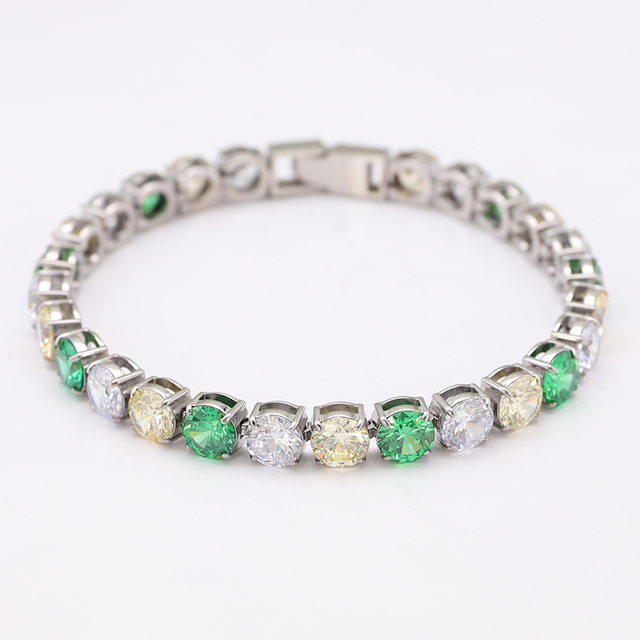 Stainless Steel Tennis Bracelet With Colorful CZ