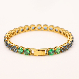 Stainless Steel 18K Gold Tennis Chain With Green CZ