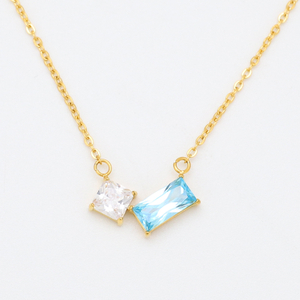 Stainless Steel Square Pendent Necklace with 5A Zircon