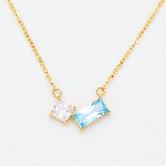 Stainless Steel Square Pendent Necklace with 5A Zircon