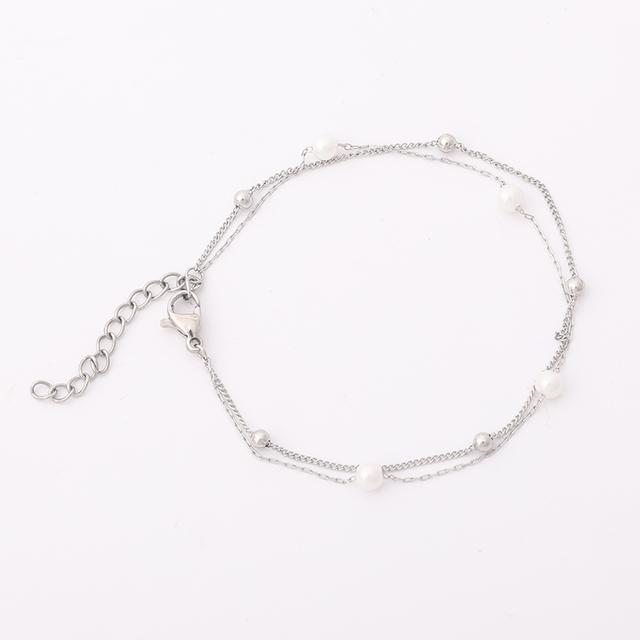 Stainless Steel Adjustable Pearl Double Layer Bracelet