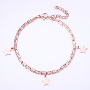 Stainless Steel Rose Gold Star Shapped Multistrand Bracelet