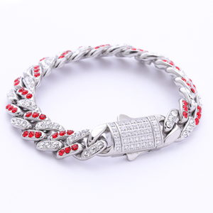 Stainless Steel Miami Cuban Chain with White Red CZ 
