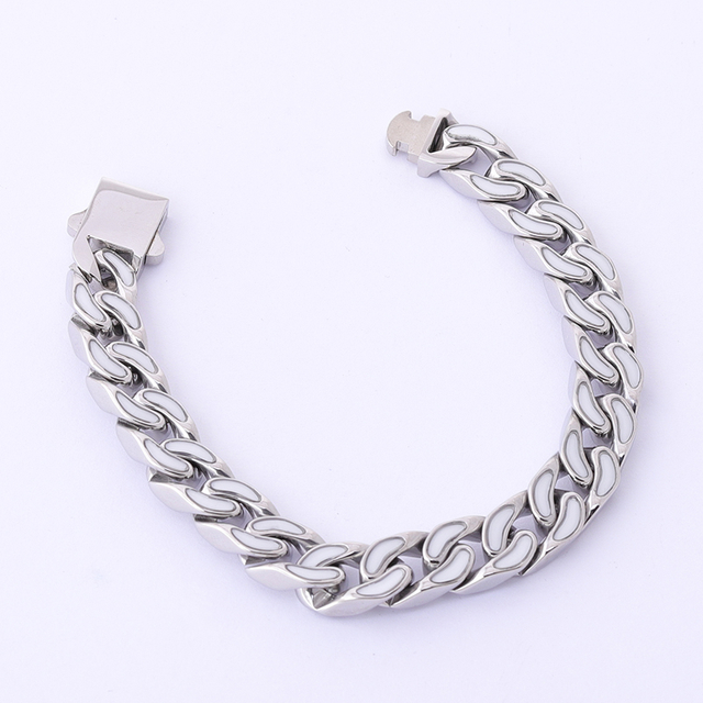 Stainless Steel Silver Enamel Cuban Chain